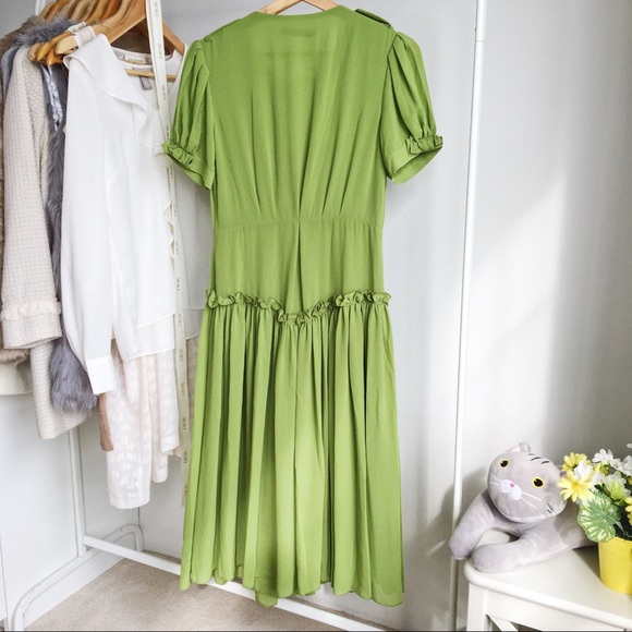 Light Green Flowy Pleated Midi Dress - Picture 2 of 5